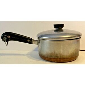 Revere Ware Double Ring Pre 1968 2 Qt Sauce Pot W/ Lid Copper Bottom Vtg